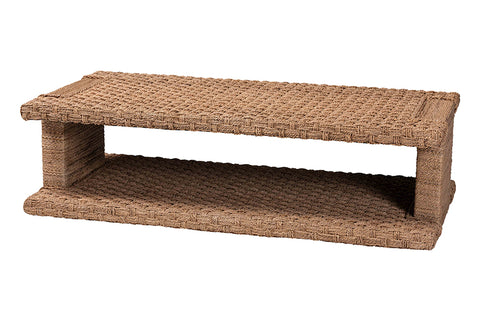 bali & pari Rhinos Handwoven Seagrass Coffee Table with Open Shelf - Rectangular Wicker Center Table for Living Room, Coastal Boho Style