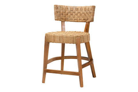 bali & pari Sabit Bohemian Seagrass and Mahogany Wood Counter Stool
