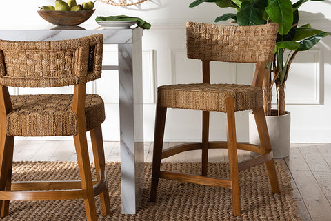 bali & pari Sabit Bohemian Seagrass and Mahogany Wood Counter Stool
