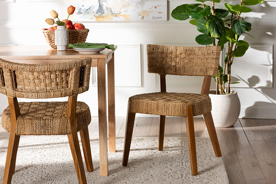 bali & pari Sabit Bohemian Seagrass and Mahogany Wood Dining Chair