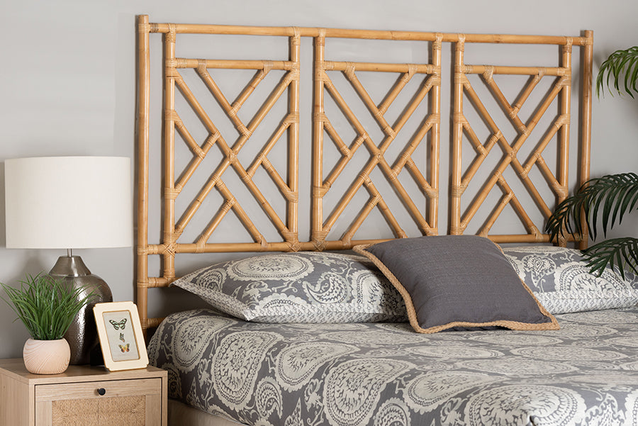 bali & pari Karavo Bohemian Natural Rattan Queen Size Standalone Headboard