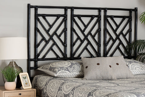 bali & pari Karavo Bohemian Black Natural Rattan Queen Size Standalone Headboard