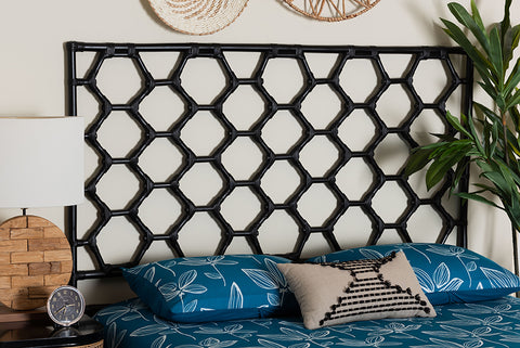 bali & pari Revonda Bohemian Black Rattan Queen Size Standalone Headboard