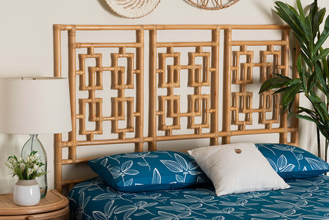 bali & pari Galvan Bohemian Natural Rattan Queen Size Standalone Headboard
