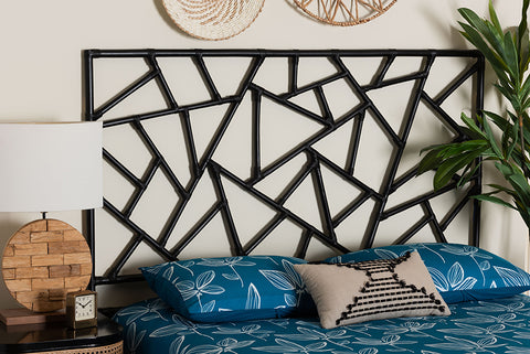 bali & pari Frydel Black Rattan Queen Size Standalone Headboard