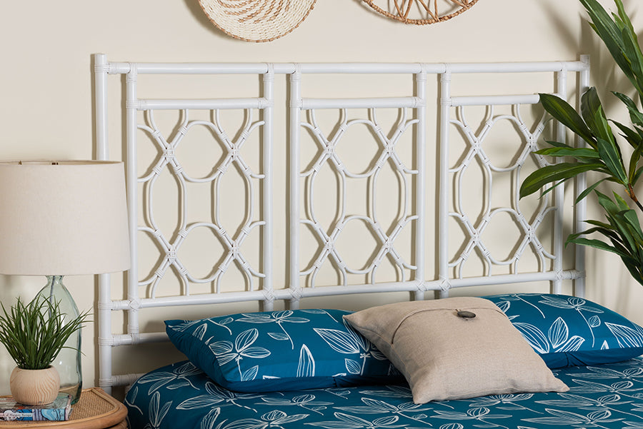bali & pari Sampson Bohemian White Rattan Queen Size Standalone Headboard