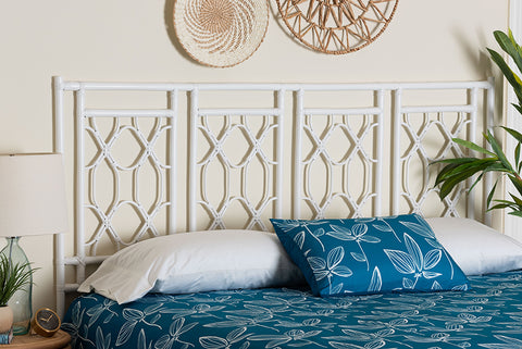 bali & pari Sampson Bohemian White Rattan King Size Standalone Headboard