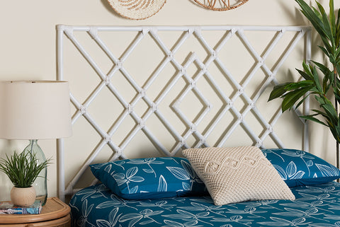 bali & pari Lavali Bohemian White Rattan Queen Size Standalone Headboard