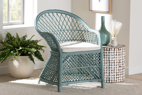 bali & pari Casilda Bohemian Light Blue Braided Rattan Arm Chair