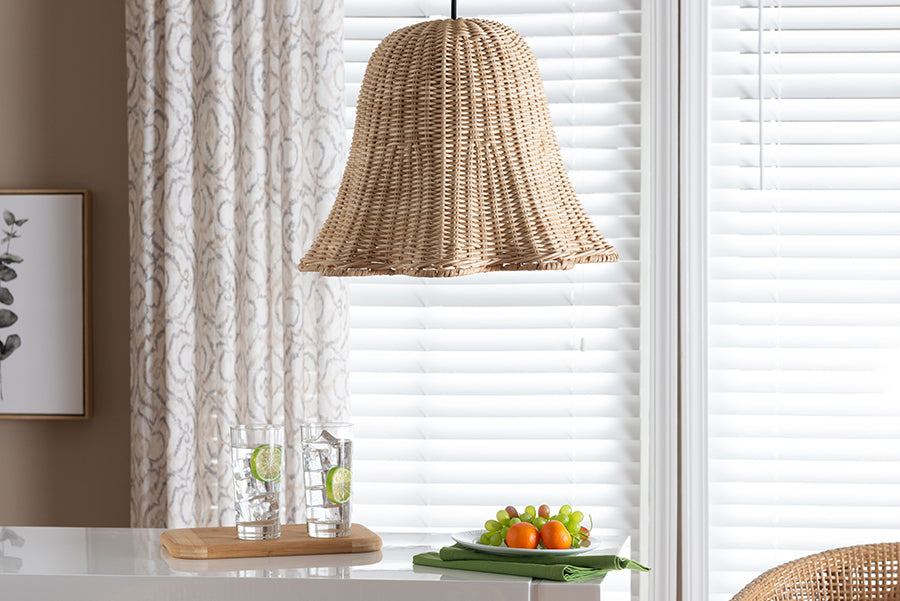 bali & pari Semira Bohemian Natural Scalloped Rattan Pendant Lampshade