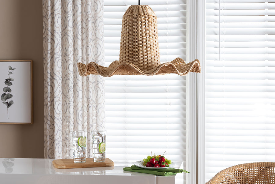 bali & pari Lavada Bohemian Natural Scalloped Rattan Pendant Lampshade