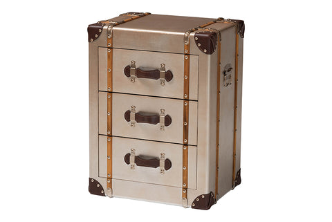 Baxton Studio Naylor Vintage Matte Bronze 3-Drawer Cabinet