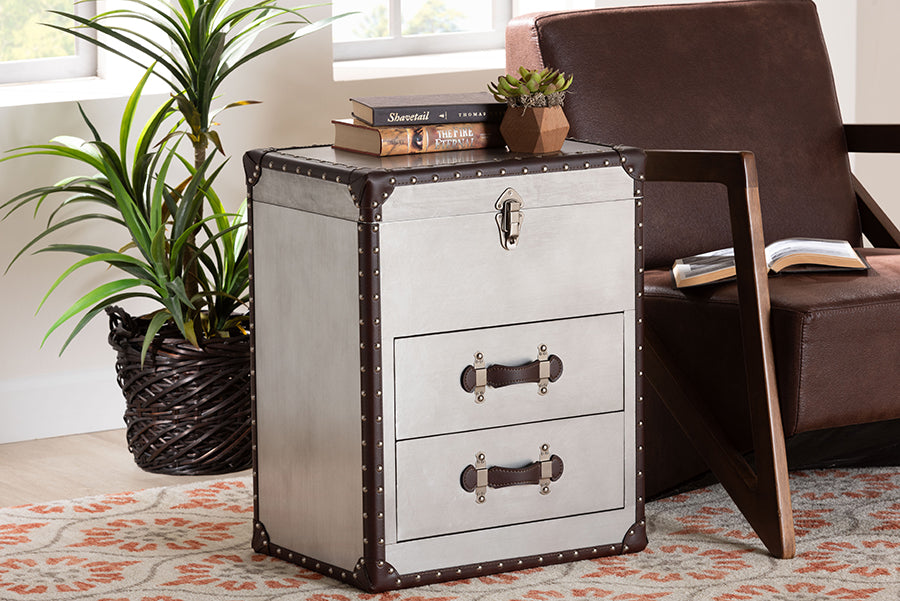 Baxton Studio Calidore Vintage Silver Metal 2-Drawer End Table