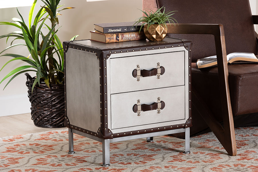 Baxton Studio Jacey Vintage Silver Metal 2-Drawer End Table