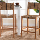 bali & pari Prita Bohemian Paper Loom and Natural Mahogany Wood 2-Piece Bar Stool Set