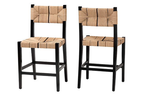 bali & pari Prita Bohemian Paper Loom and Black Mahogany Wood 2-Piece Counter Stool Set