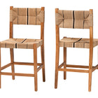 bali & pari Prita Bohemian Paper Loom and Natural Mahogany Wood 2-Piece Counter Stool Set