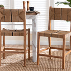 bali & pari Prita Bohemian Paper Loom and Natural Mahogany Wood 2-Piece Counter Stool Set