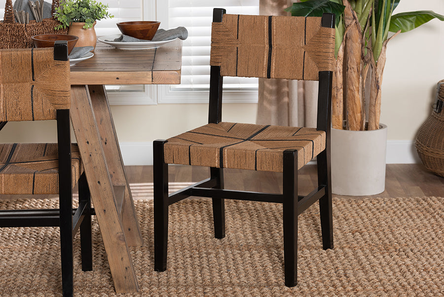 bali & pari Prita Bohemian Paper Loom and Black Mahogany Wood Dining Chair