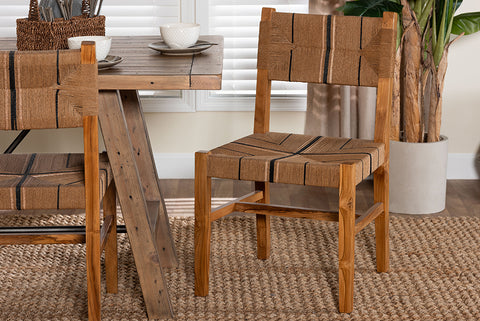 bali & pari Prita Bohemian Paper Loom and Natural Mahogany Wood Dining Chair