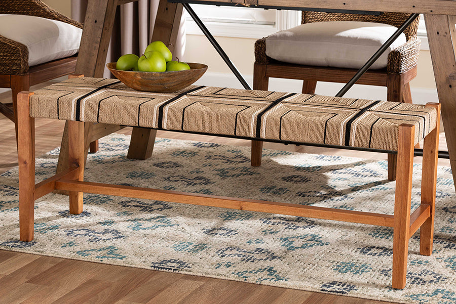 bali & pari Prita Bohemian Paper Loom and Natural Mahogany Wood Dining Bench
