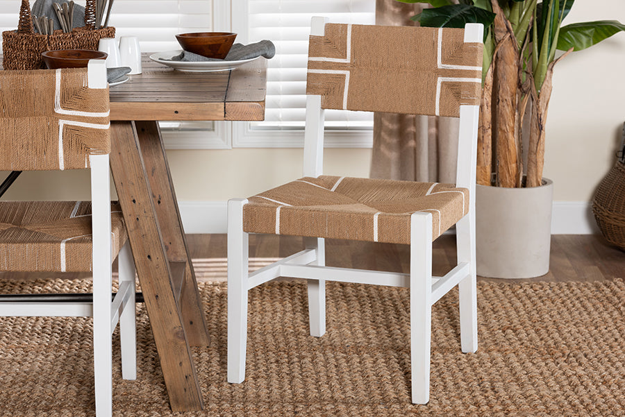 bali & pari Talli Bohemian Paper Loom and White Mahogany Wood Dining Chair