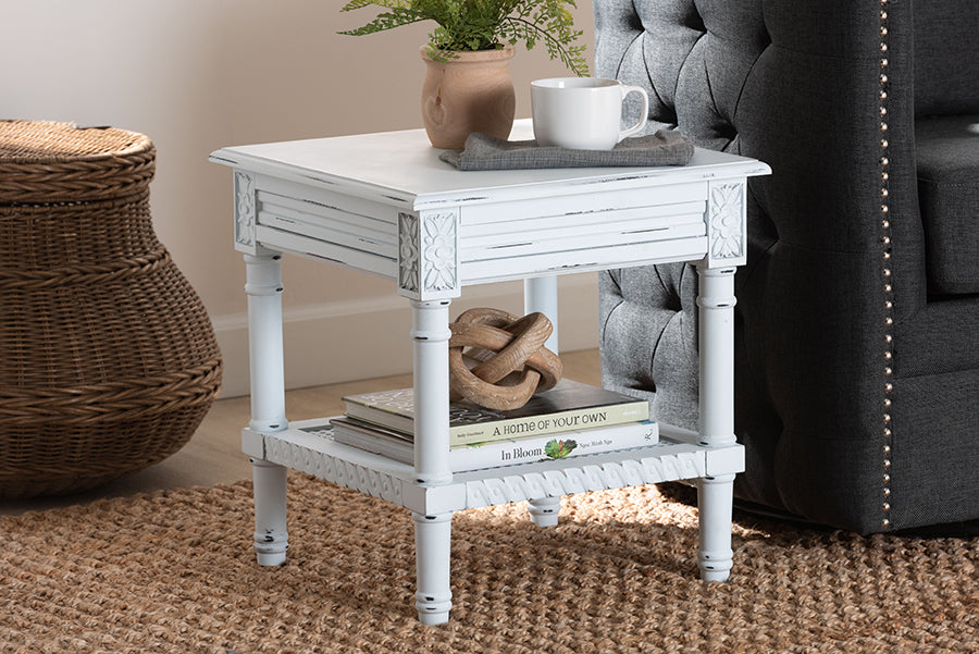 Baxton Studio Jeanne Vintage Traditional White Wood End Table