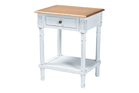 Baxton Studio Legrand Classic French Two-Tone White and Natural Brown 1-Drawer End Table