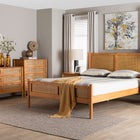 Baxton Studio Jenn Golden Brown Wood Japandi 5-Piece Queen Size Bedroom Set with Distressed-Finished Rattan