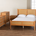 Baxton Studio Jenn Golden Brown Wood Japandi 5-Piece Queen Size Bedroom Set with Distressed-Finished Rattan