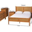 Baxton Studio Jenn Golden Brown Wood Japandi 5-Piece Queen Size Bedroom Set with Distressed-Finished Rattan