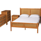 Baxton Studio Jenn Golden Brown Wood Japandi 5-Piece Queen Size Bedroom Set with Distressed-Finished Rattan