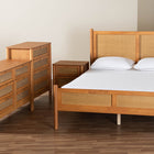 Baxton Studio Jenn Golden Brown Wood Japandi 4-Piece Queen Size Bedroom Set with Distressed-Finished Rattan