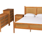 Baxton Studio Jenn Golden Brown Wood Japandi 4-Piece Queen Size Bedroom Set with Distressed-Finished Rattan
