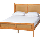 Baxton Studio Jenn Golden Brown Wood Japandi 4-Piece Queen Size Bedroom Set with Distressed-Finished Rattan