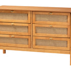 Baxton Studio Jenn Golden Brown Wood Japandi 4-Piece Queen Size Bedroom Set with Distressed-Finished Rattan