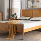 Baxton Studio Jenn Golden Brown Wood Japandi Queen Size Platform Bed with Distressed-Finished Rattan