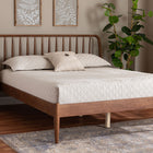 Baxton Studio Maeron Mid-Century Modern Walnut Brown Queen Platform Bed with Spindle Headboard