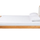 Baxton Studio Lilia Mid-Century Modern Scalloped Cream Boucle and Oak Brown Wood Queen Platform Bed