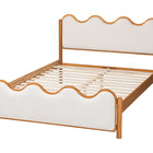 Baxton Studio Lilia Mid-Century Modern Scalloped Cream Boucle and Oak Brown Wood Queen Platform Bed