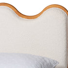 Baxton Studio Lilia Mid-Century Modern Scalloped Cream Boucle and Oak Brown Wood Queen Platform Bed