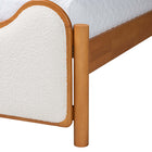 Baxton Studio Lilia Mid-Century Modern Scalloped Cream Boucle and Oak Brown Wood Queen Platform Bed
