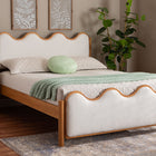 Baxton Studio Lilia Mid-Century Modern Scalloped Cream Boucle and Oak Brown Wood Queen Platform Bed