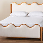 Baxton Studio Lilia Mid-Century Modern Scalloped Cream Boucle and Oak Brown Wood Queen Platform Bed