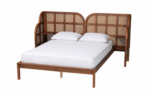 Baxton Studio Cascadia Mid-Century Modern Walnut Brown Wood King Size Wingback Platform Bed