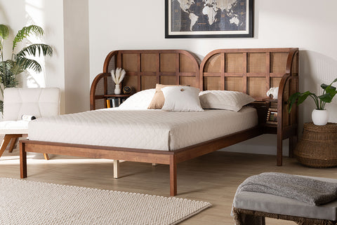 Baxton Studio Cascadia Mid-Century Modern Walnut Brown Wood Queen Size Wingback Platform Bed