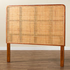 bali & pari Caspia Bohemian Natural Rattan and Mahogany Wood Queen Size Headboard