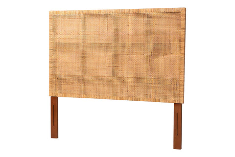 bali & pari Lesia Bohemian Natural Rattan and Mahogany Wood Queen Size Headboard