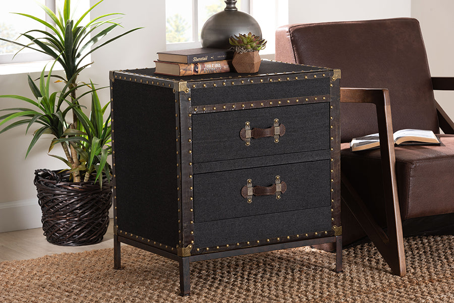 Baxton Studio Laura Vintage Black Canvas 2-Drawer End Table Trunk