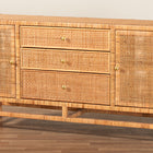 bali & pari Vivan Bohemian Honey Rattan and Mahogany Wood 3-Drawer Storage Cabinet